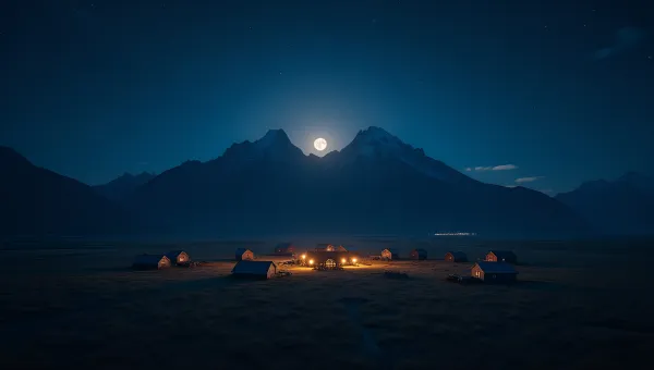 Aerial Nighttime View of Houses with Mountain Backdrop