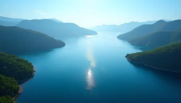 Aerial View of Calm Blue Water and Landscape