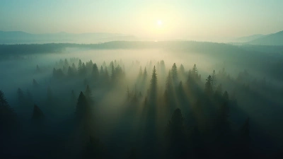 Aerial View Of Dense Forest In Morning Fog
