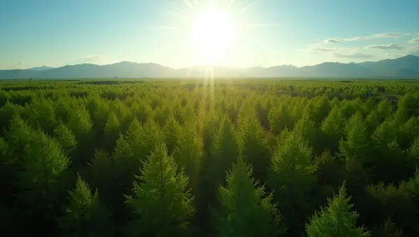 Aerial View of Dense Green Forest Under Sunlight