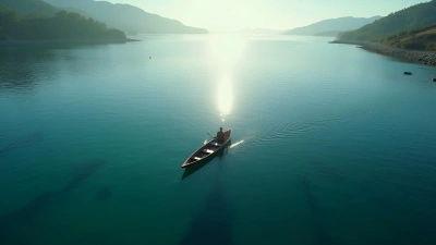 Aerial View Of Lone Person Paddling Small Boat