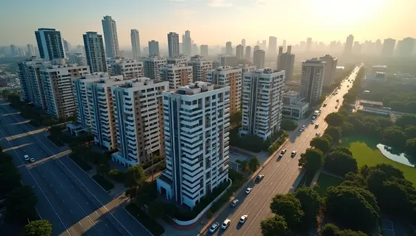 Aerial View Of Modern Concrete Buildings
