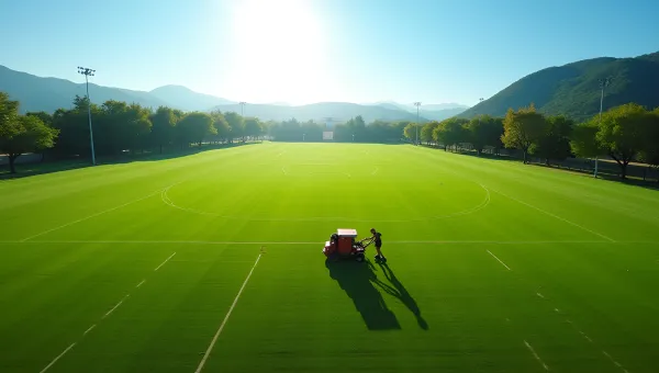 Aerial View Of Mowing Green Sports Field