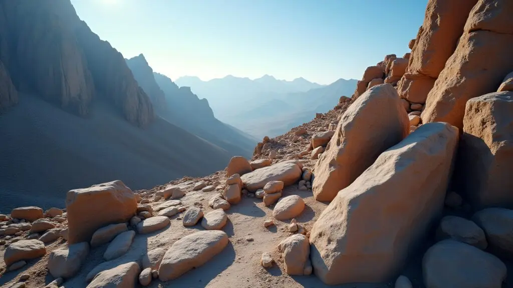 Aerial View Of Rugged Terrain With Brown And White Rocks