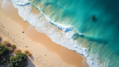 Aerial View of Sandy Seashore and Blue Ocean Waves