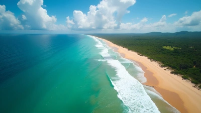 Aerial View Of Sandy Seashore With Turquoise Waves