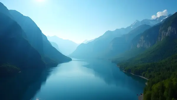 Aerial View Of Serene Lake And Mountains