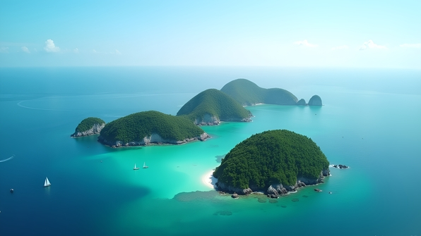Aerial View of Three Lush Green Islands