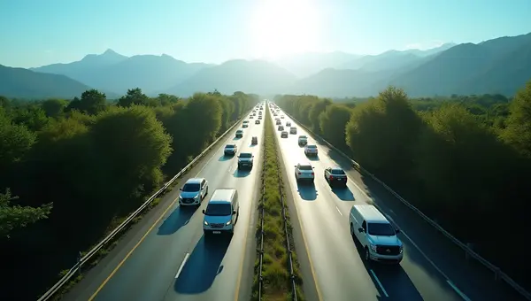 Aerial View of Vehicles on Multi-Lane Highway