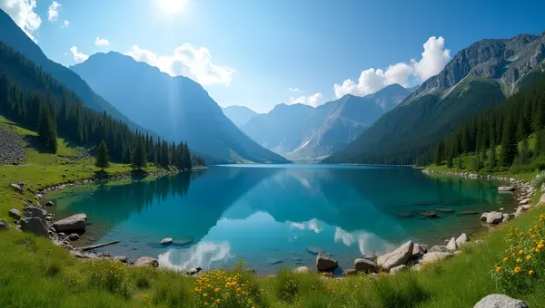 Alpine Lake Reflection With Mountain Peaks