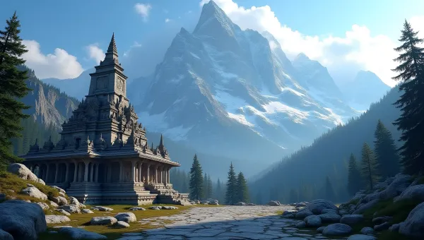Ancient Stone Temple Near Snowy Mountain
