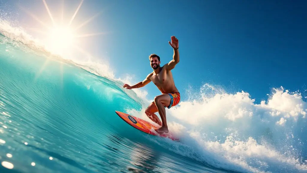 Athletic Man Riding Bodyboard On Ocean Waves
