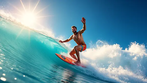 Athletic Man Riding Bodyboard On Ocean Waves