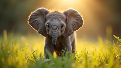 Baby Elephant in Green Grass Under Sunlight
