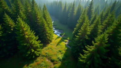 Bird’s-Eye View Dense Green Pine Forest