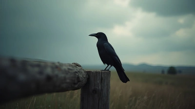 Black Crow Perched on Rustic Fence