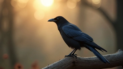 Black Crow Perched on Weathered Branch