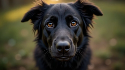 Black Dog Close-Up Portrait With Glossy Fur