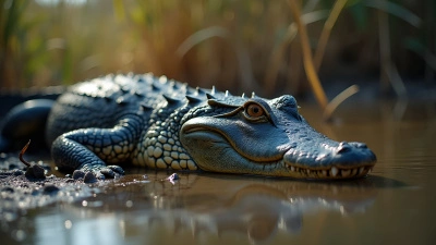 Black And Gray Alligator Resting On Riverbank