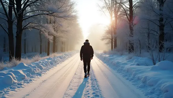 Black Jacket Walking On Snowy Road