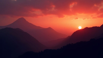 Black Mountain Ranges Silhouetted At Sunset