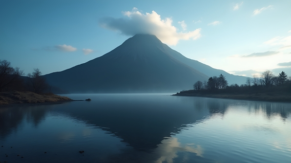 Black Mountain Towering Over Reflective Water