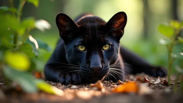 Black Panther Resting On Forest Floor