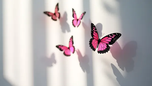 Black And Pink Butterflies On White Wall