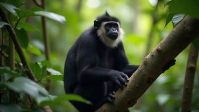 Black Primate Close-Up On Tree Branch