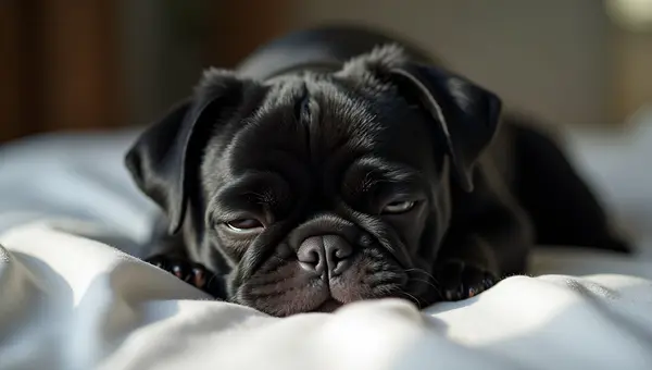 Black Pug Close-Up Resting Peacefully