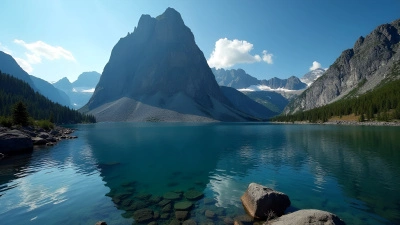 Black Rocky Mountain Towering Beside Calm Lake