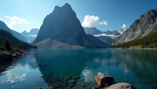 Black Rocky Mountain Towering Beside Calm Lake