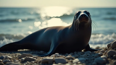 Black Seal Resting on Rocky Shore