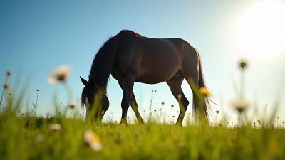 Black Stallion Grazing in Sunny Meadow