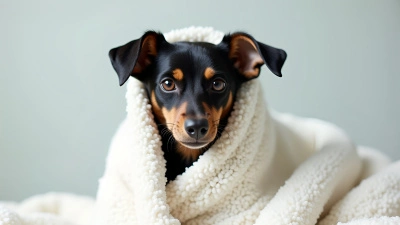 Black And Tan Dog Wrapped In White Fabric