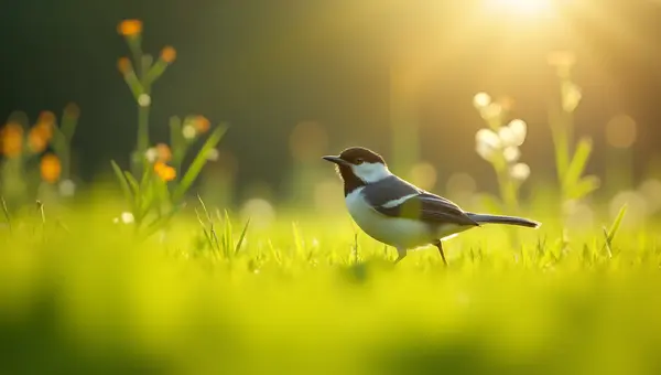 Black and White Bird Close-Up on Grass