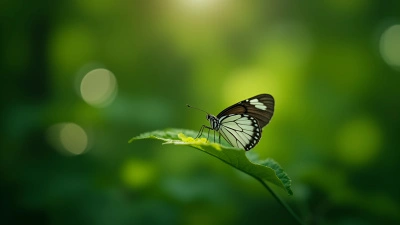 Black And White Butterfly On Leaf