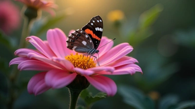 Black and White Butterfly On Pink Flower