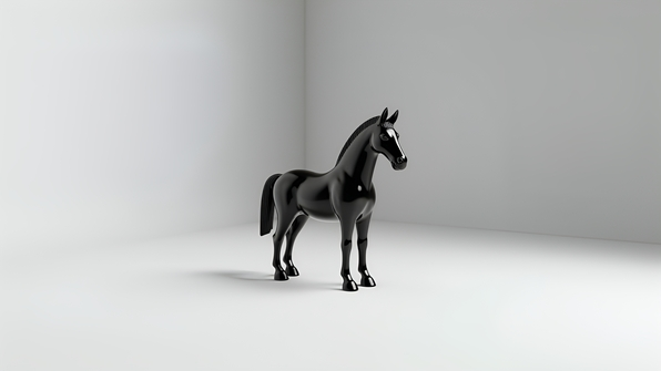 Black and white ceramic horse figurine with smooth glossy finish standing gracefully