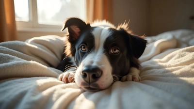 Black and White Dog Resting on Cozy Bed