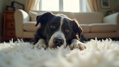 Black and White Dog Resting On Fluffy Rug