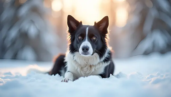 Black and White Dog Sitting on Snow