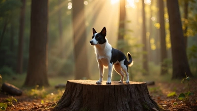 Black and White Dog on Tree Stump in Forest