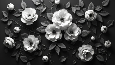 Black and White Floral Fabric Pattern Design