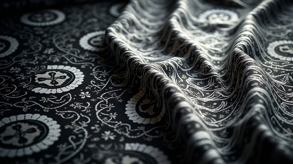 Black and white geometric textile patterns with bold motifs