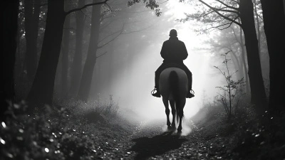 Black and White Horse Riding Through Misty Forest
