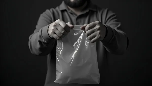 Black and White Image of Person Holding Plastic Bag