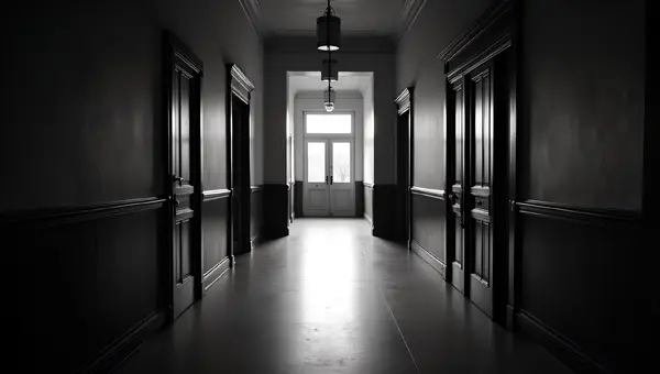 Black and White Long Empty Hallway