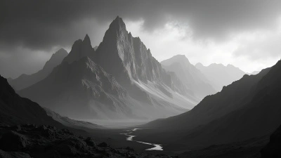 Black and White Mountain Landscape Illustration