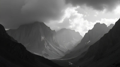 Black and White Mountain Landscape With Rugged Peaks